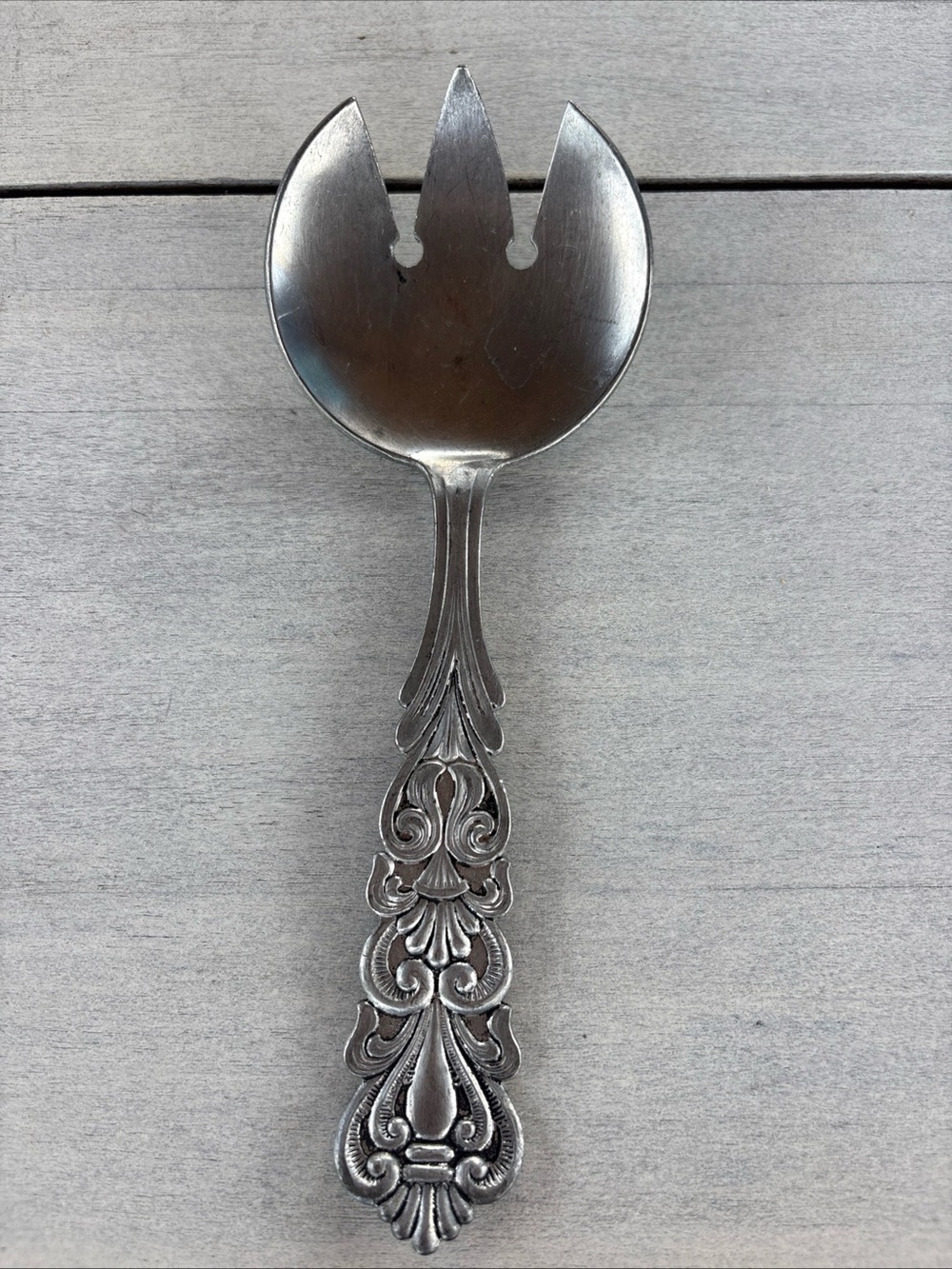 Ornate Stainless Steel Serving Fork Spoon - Silver